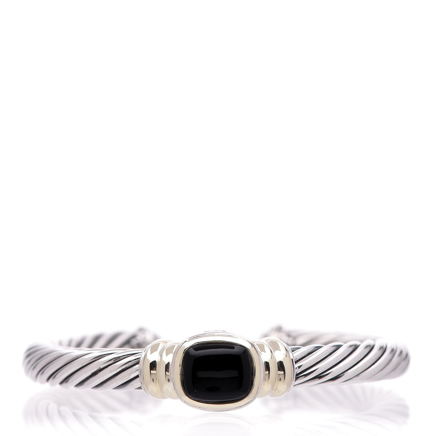Sterling Silver 18K Yellow Gold Onyx 7mm Noblesse Cable Bracelet