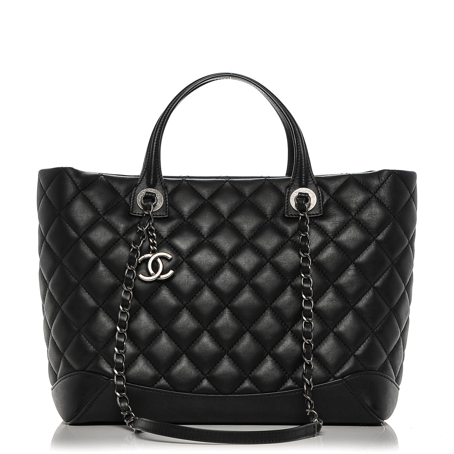 Calfskin Quilted Small Easy Shopping Tote Black