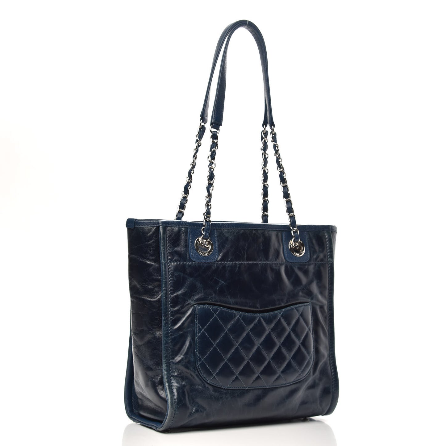 Glazed Calfskin Mini Deauville Tote Blue