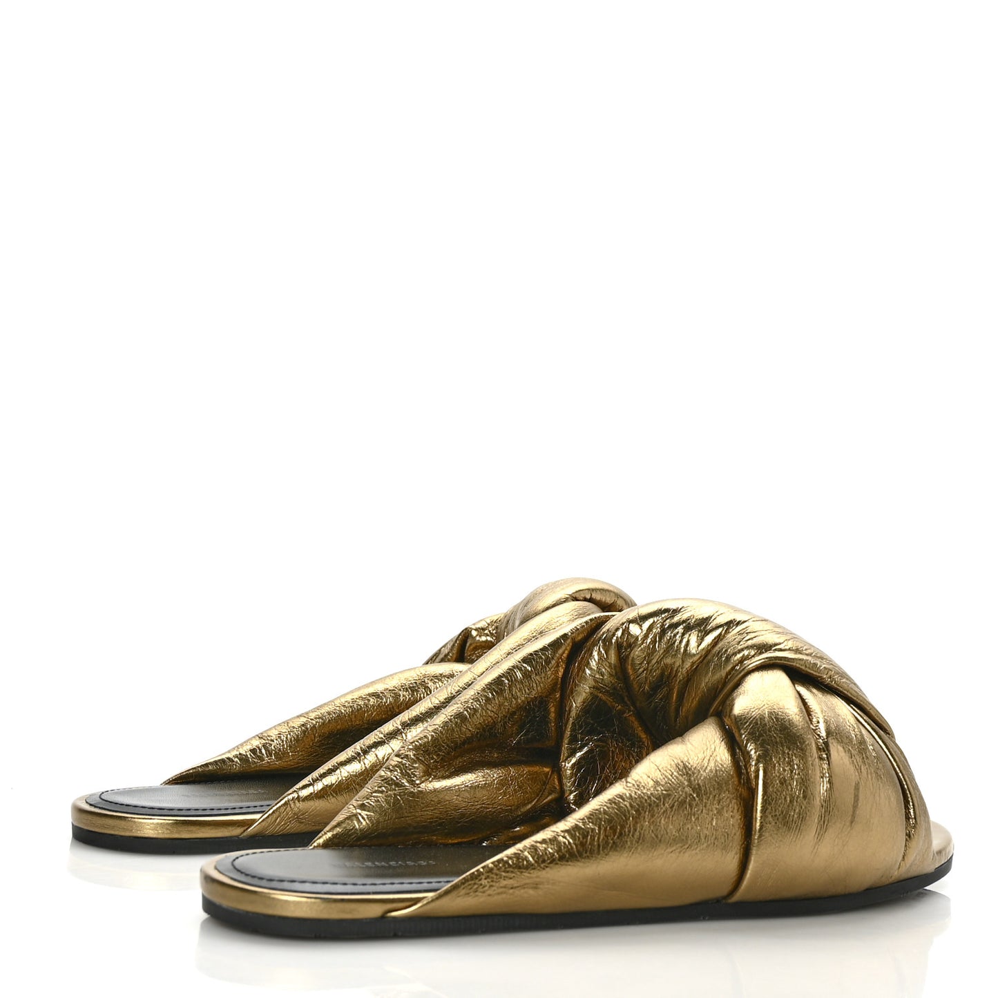 Metallic Lambskin Drapy Slide Sandals 37.5 Gold