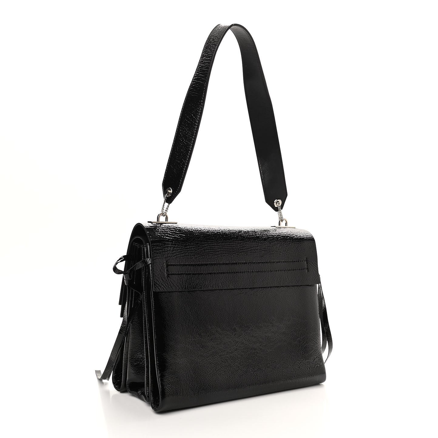 Textured Patent Calfskin Medium Vring Shoulder Bag Black