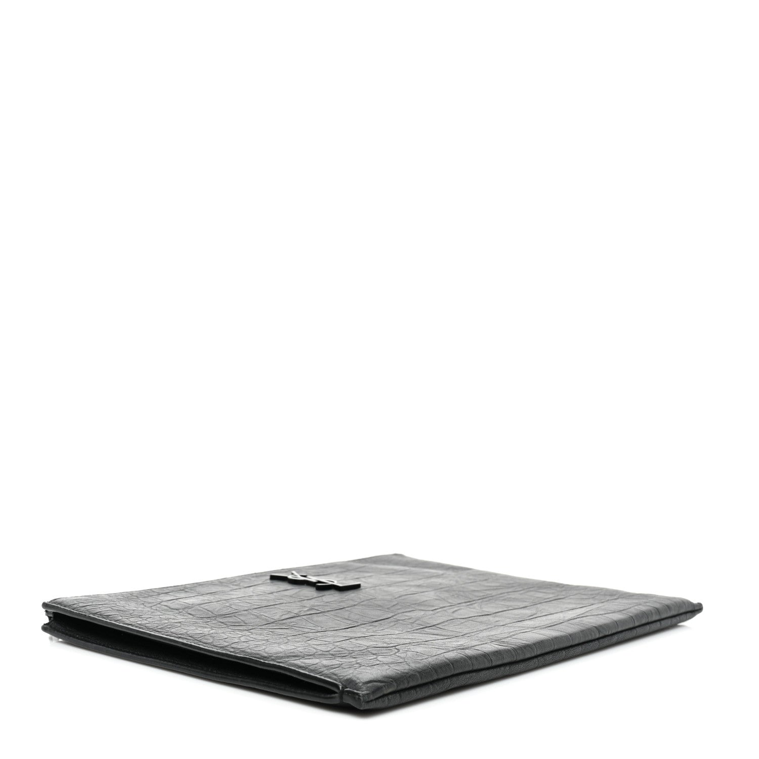 Saint Laurent Calfskin Crocodile Embossed Monogram iPad Case Black 4 of 6