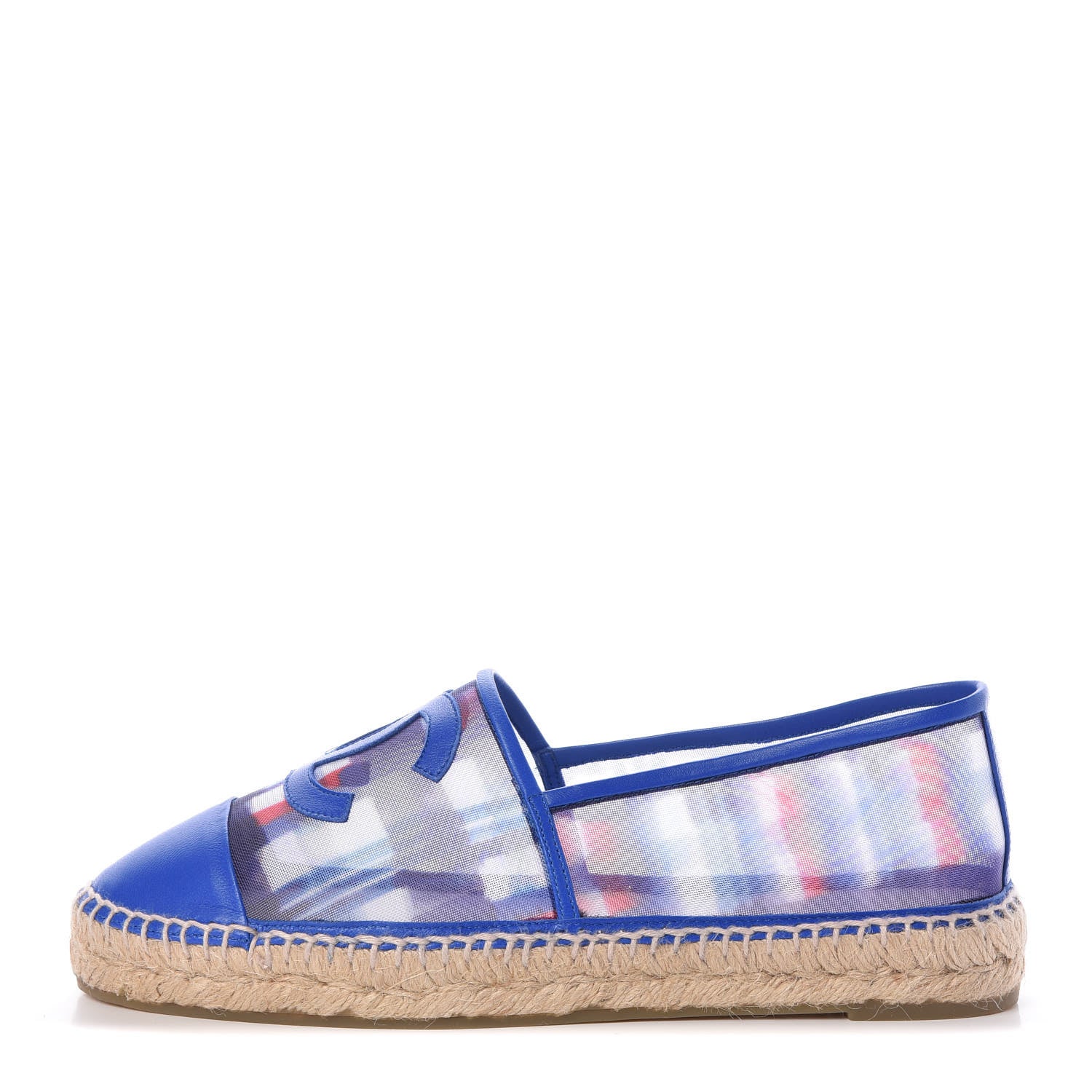 Chanel Mesh Lambskin Plaid Print CC Espadrilles 40 Blue White Red 1 of 8