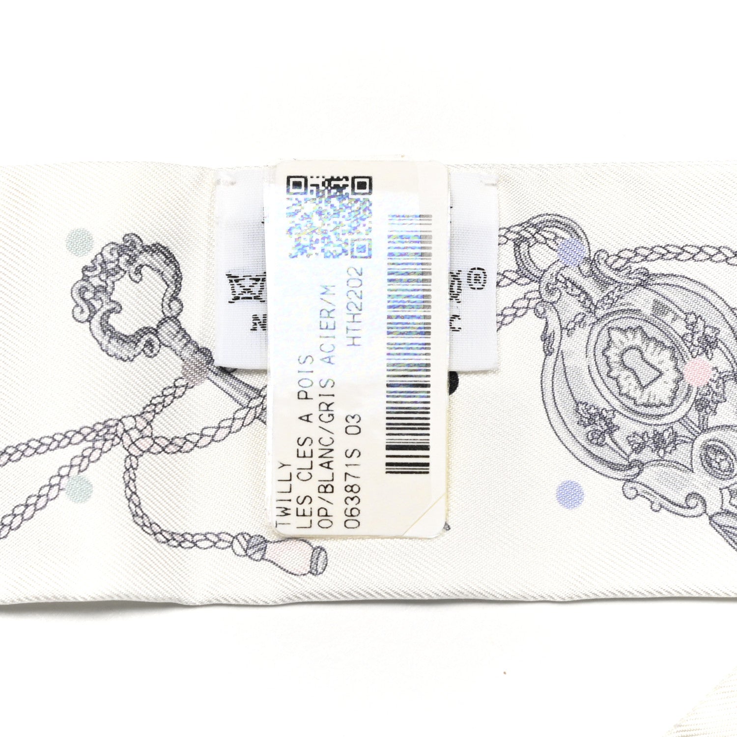 Hermes Silk Les Cles A Pois Twilly White Gris Acier 4 of 4