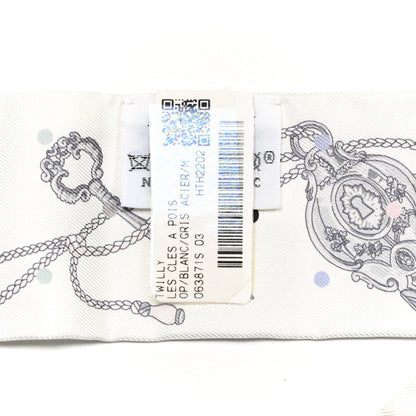 Hermes Silk Les Cles A Pois Twilly White Gris Acier 4 of 4