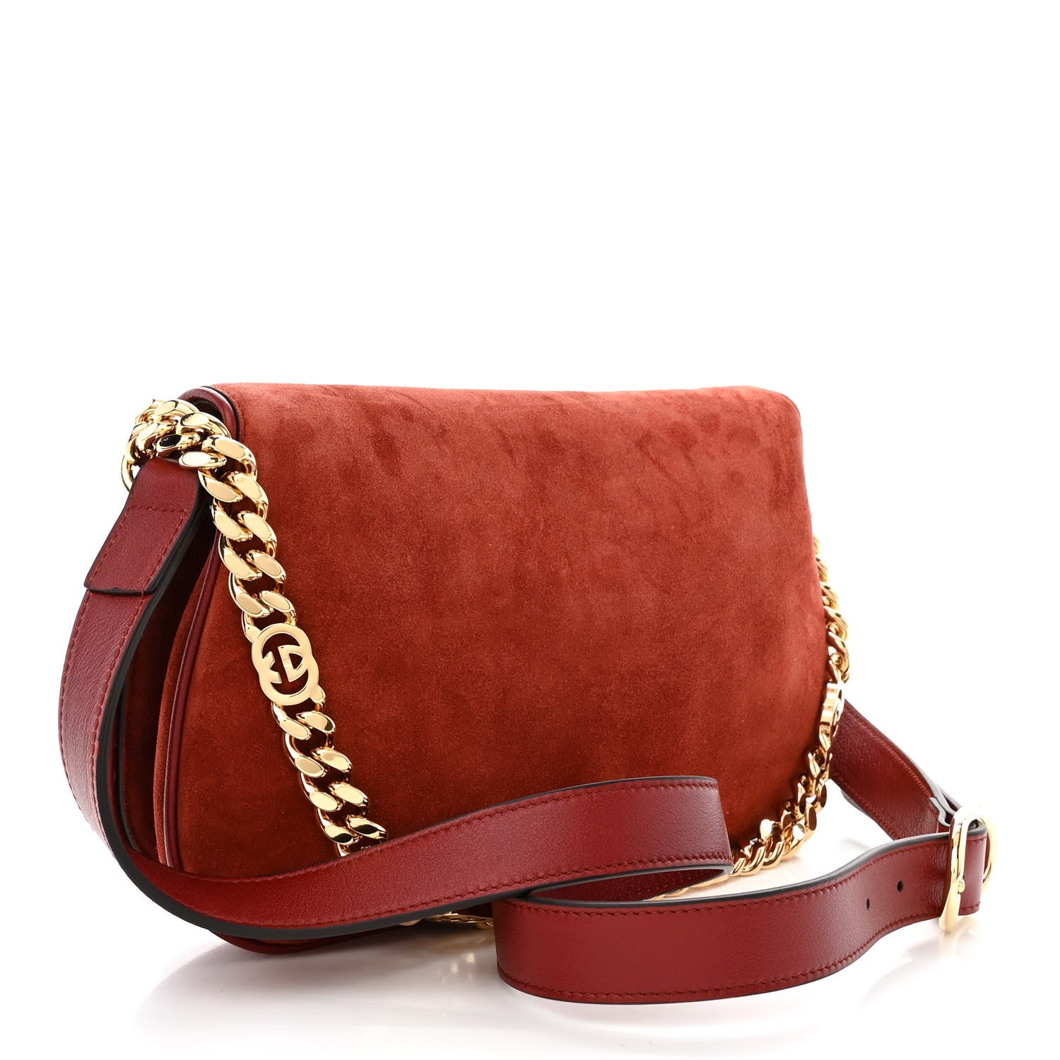 Gucci Suede Talco Roxy Calfskin Blondie Chain Shoulder Flap Bag Blondie Red 3 of 10