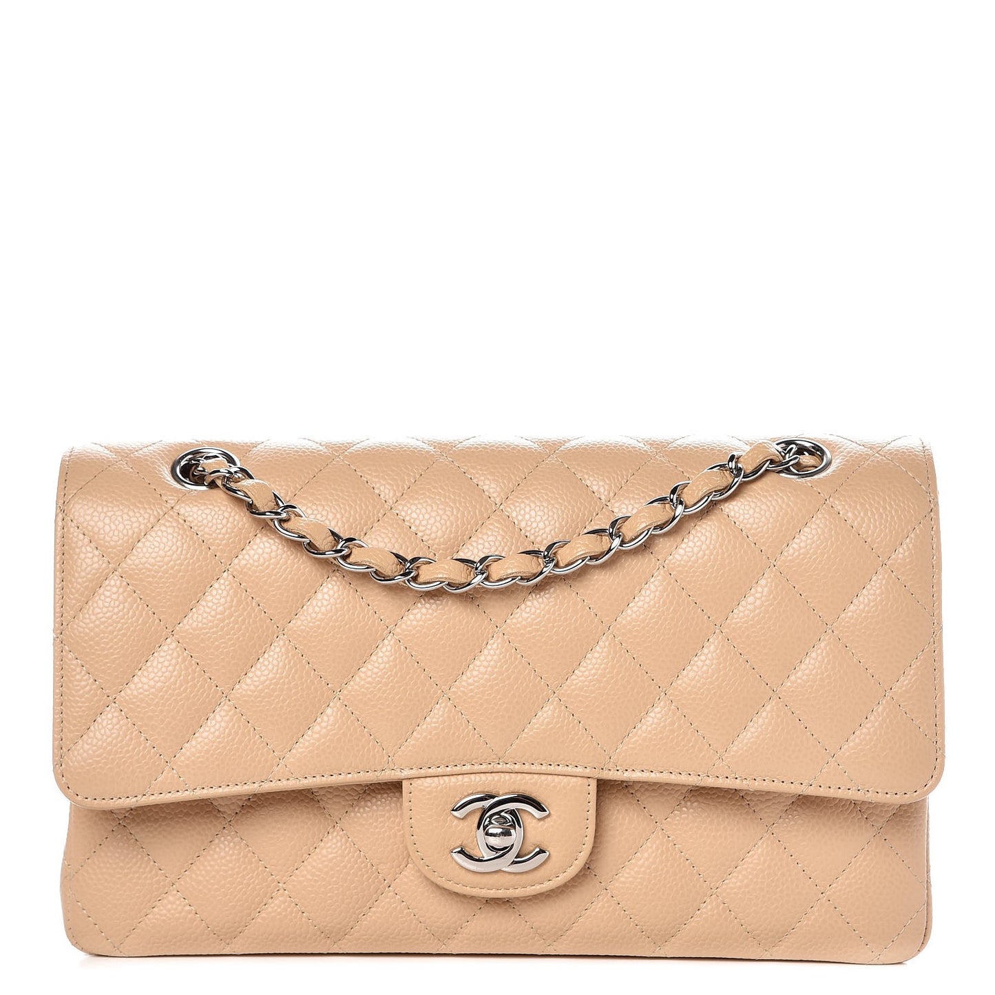 Caviar Quilted Medium Double Flap Beige Clair