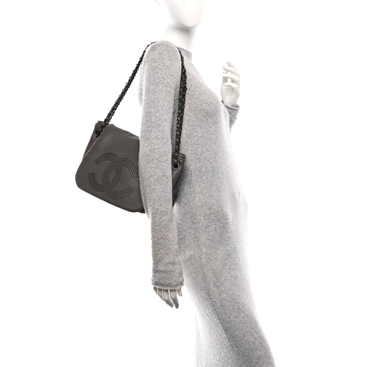 Lambskin Studded Accordion CC Flap Grey
