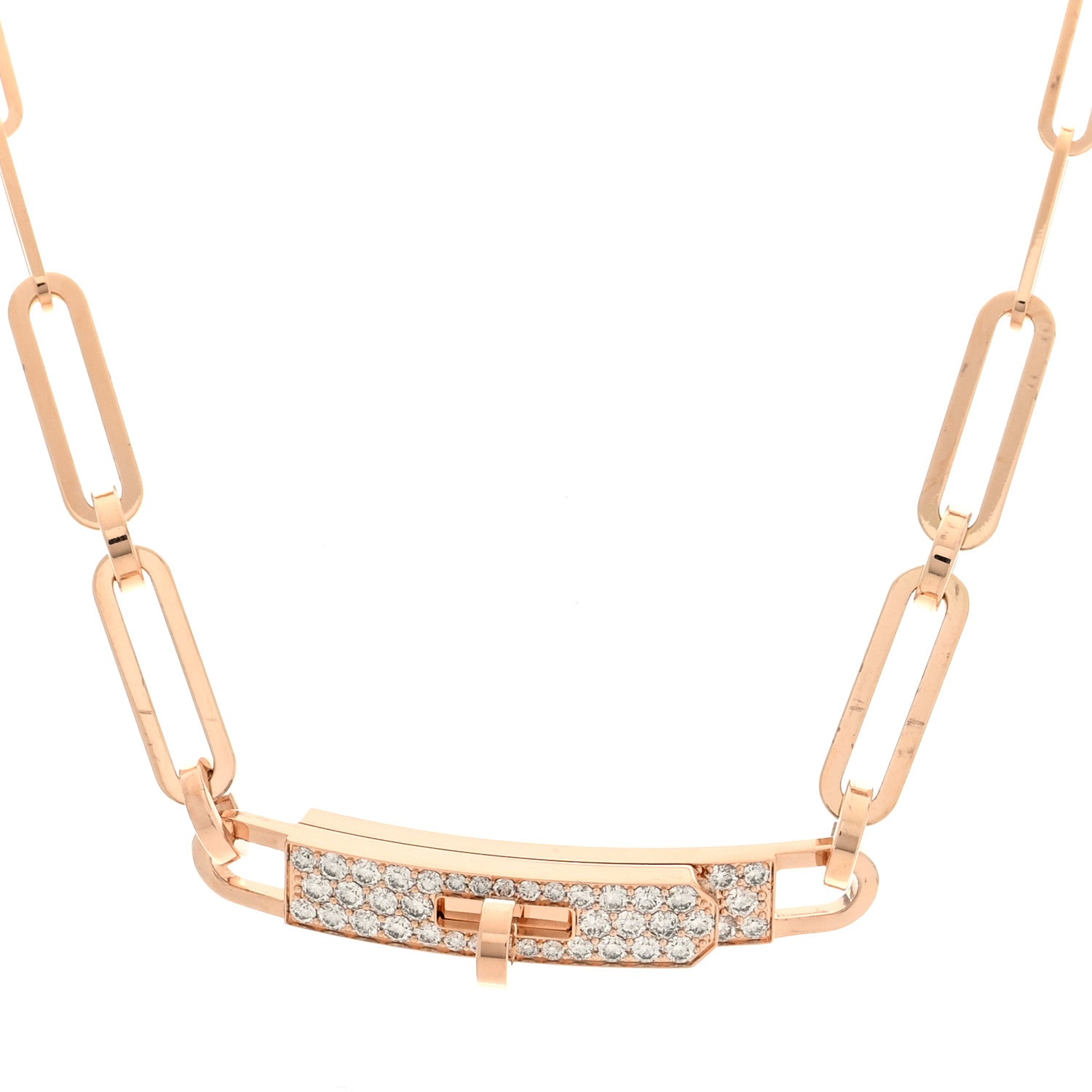 Hermes 18K Rose Gold Diamond Pave Kelly Chaine Choker Necklace 1 of 6