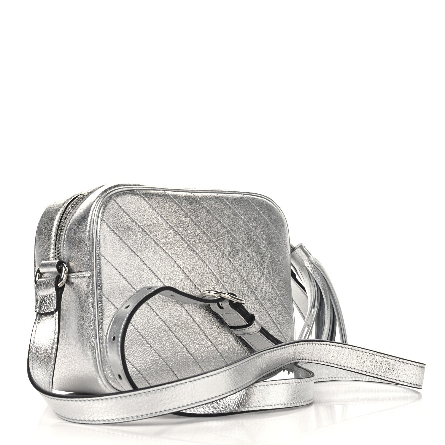 Gucci Metallic Sakai Be Green Calfskin Diagonal Stitched Small Blondie Shoulder Bag Silver 3 of 10