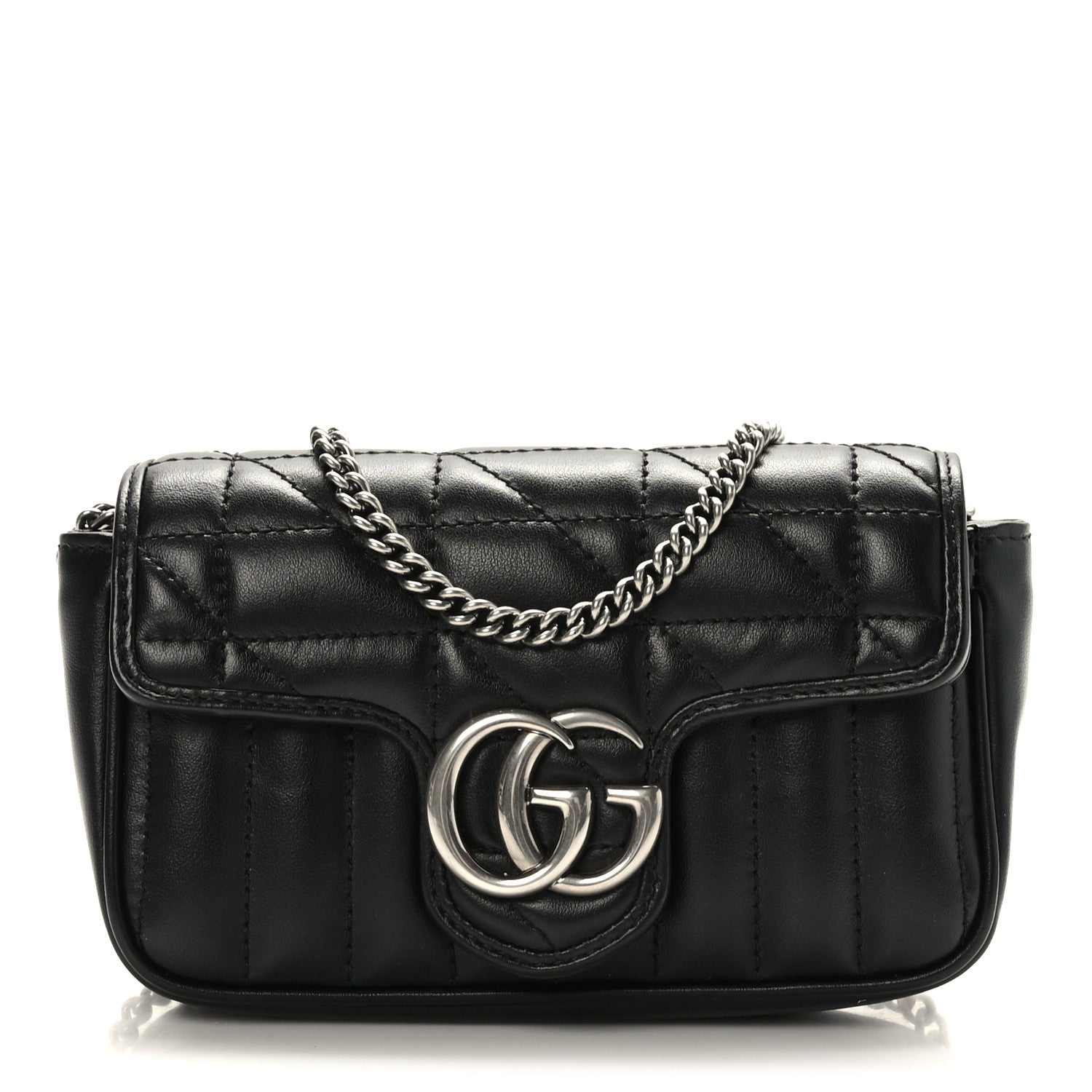 Gucci Calfskin Matelasse Aria Super Mini GG Marmont Shoulder Bag Black 1 of 9