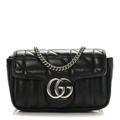 Gucci Calfskin Matelasse Aria Super Mini GG Marmont Shoulder Bag Black 1 of 9