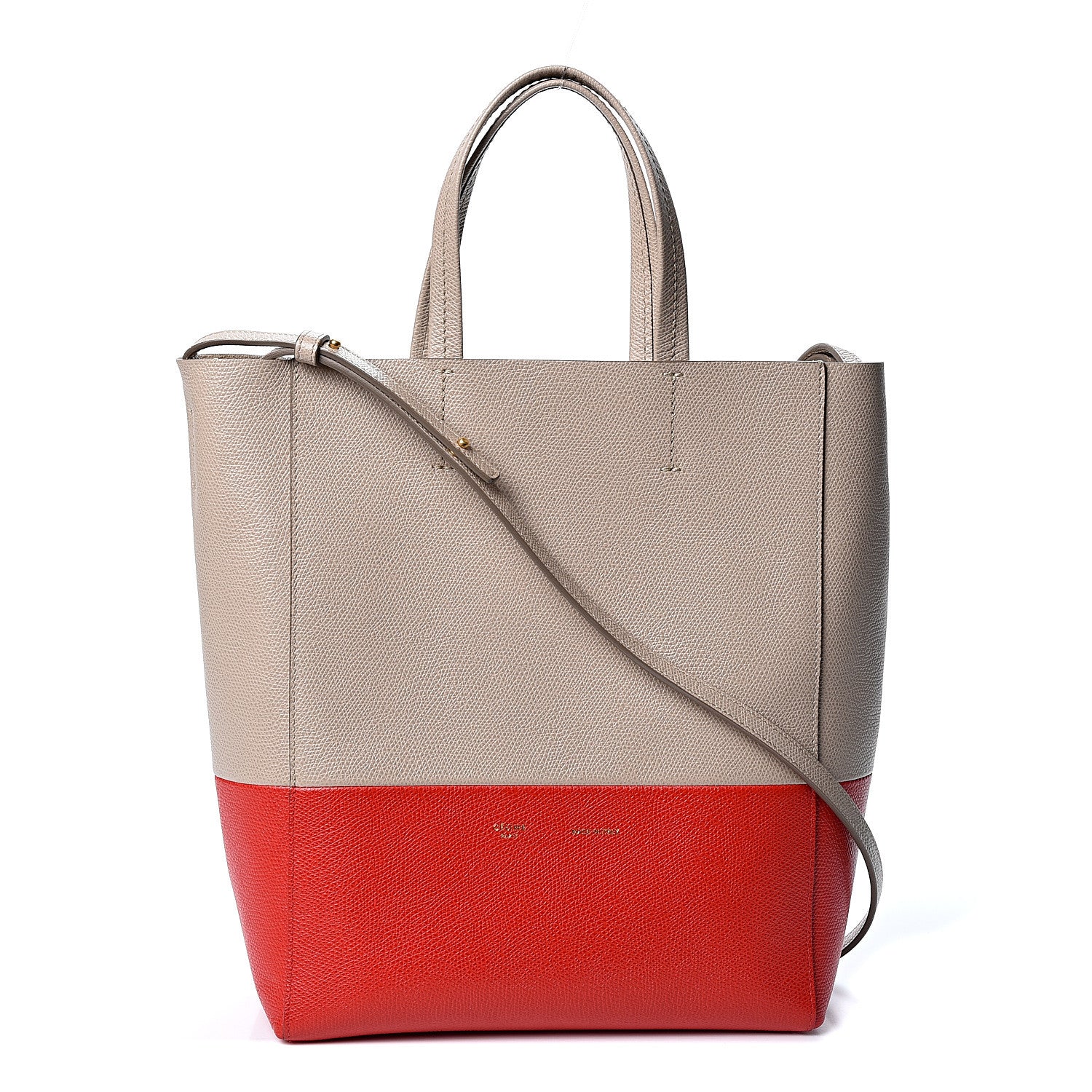 Celine Grained Calfskin Small Vertical Bi-Cabas Beige Red 1 of 9