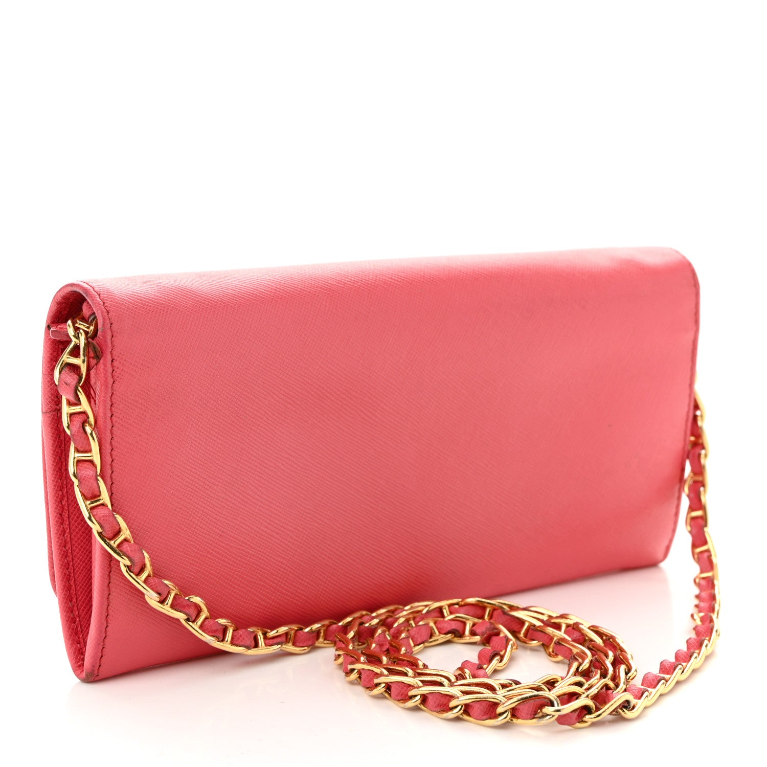 Prada Saffiano Metal Oro Chain Wallet Peonia 3 of 12