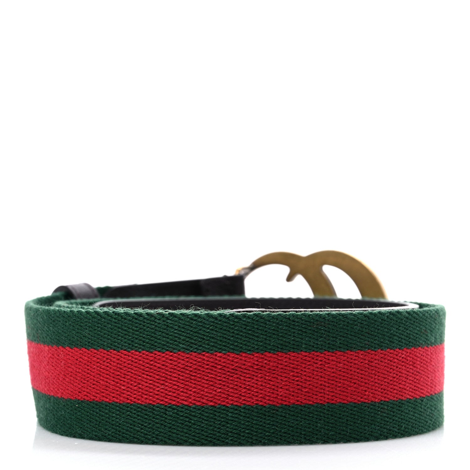 Gucci Nylon Textured Dollar Calfskin Double G Web 40mm Belt 80 32 Green Red Dark Cocoa 2 of 5