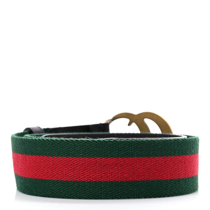 Gucci Nylon Textured Dollar Calfskin Double G Web 40mm Belt 80 32 Green Red Dark Cocoa 2 of 5