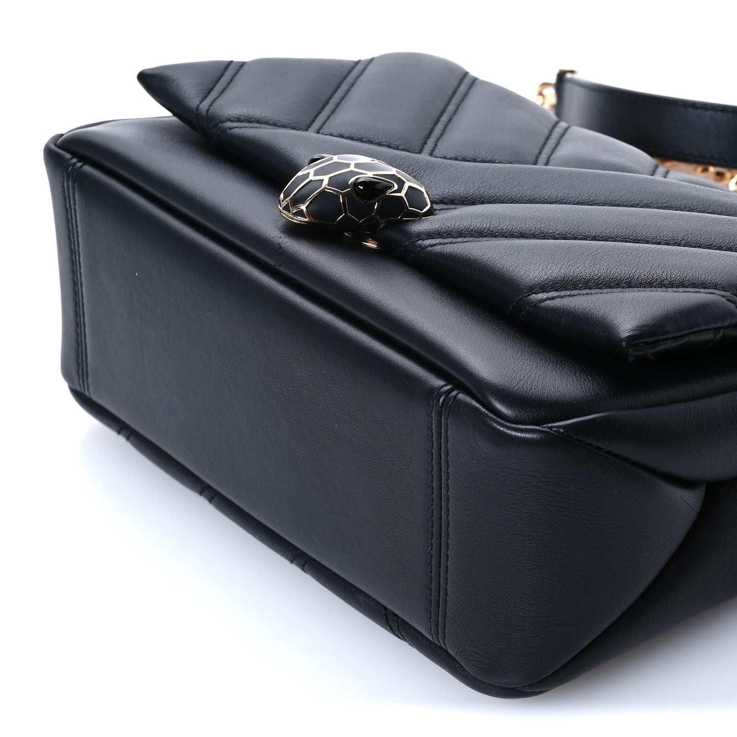 Calfskin Matelasse Small Serpenti Cabochon Shoulder Bag Black