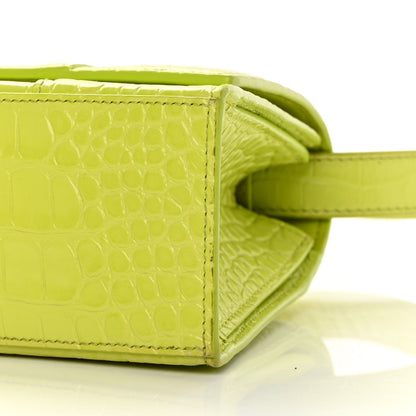 Balenciaga Shiny Calfskin Crocodile Embossed Small Hourglass Sling Shoulder Bag Lime 10 of 15
