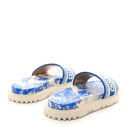 Christian Dior Canvas Toile de Jouy Embroidered Dway 10mm Slide Sandals 38 Off White Blue 4 of 9