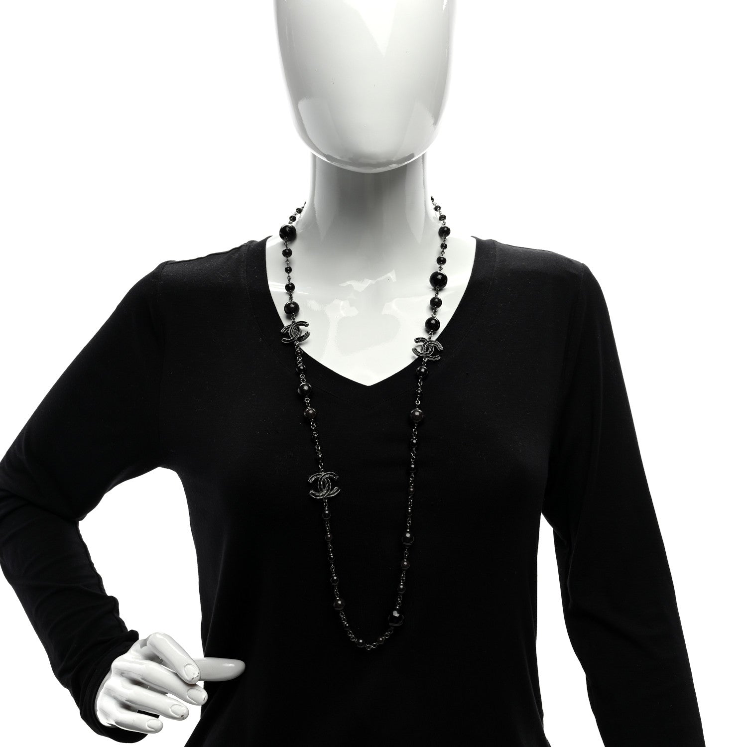 Chanel Ruthenium Enamel Beaded CC Long Necklace Black 2 of 4