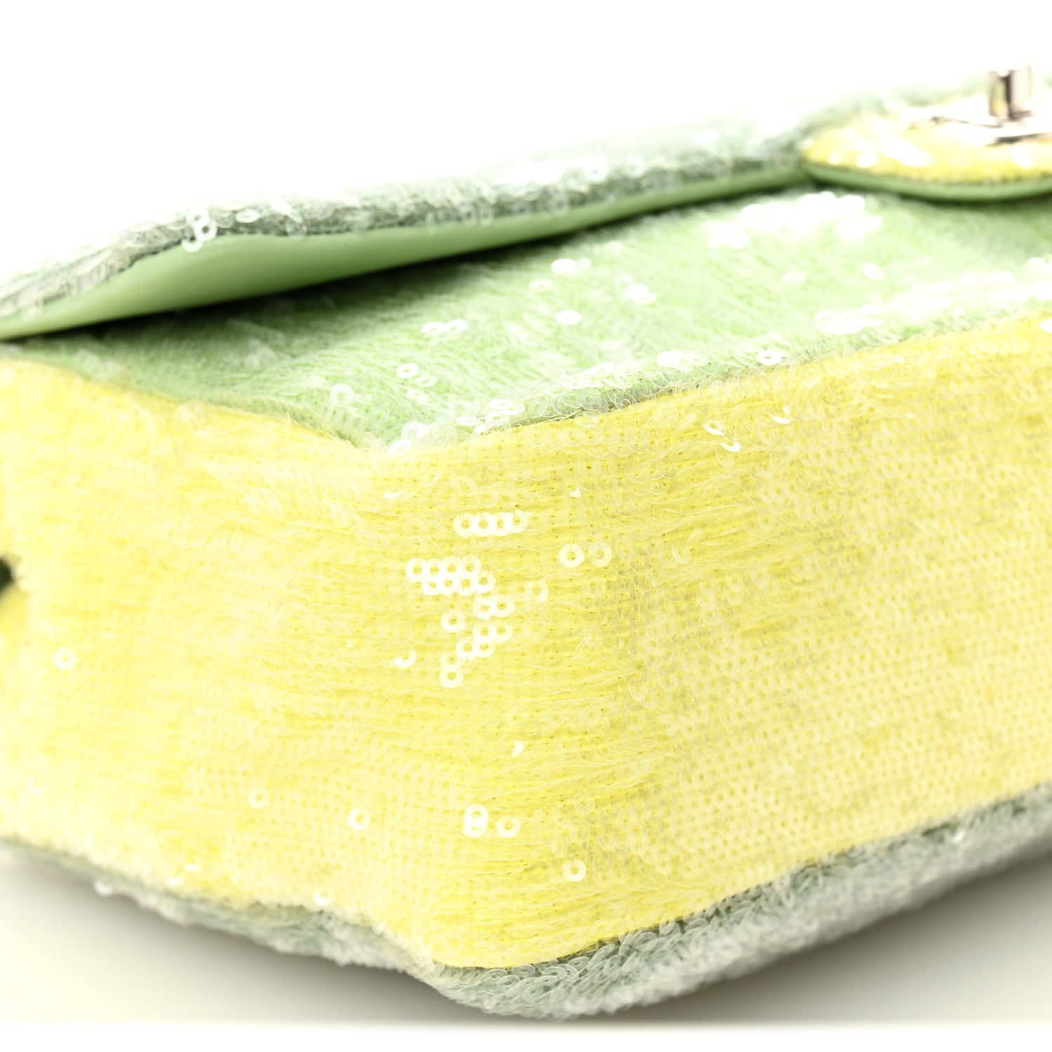 Chanel Sequin Large Waterfall Flap Green Light Green Yellow 9 of 10