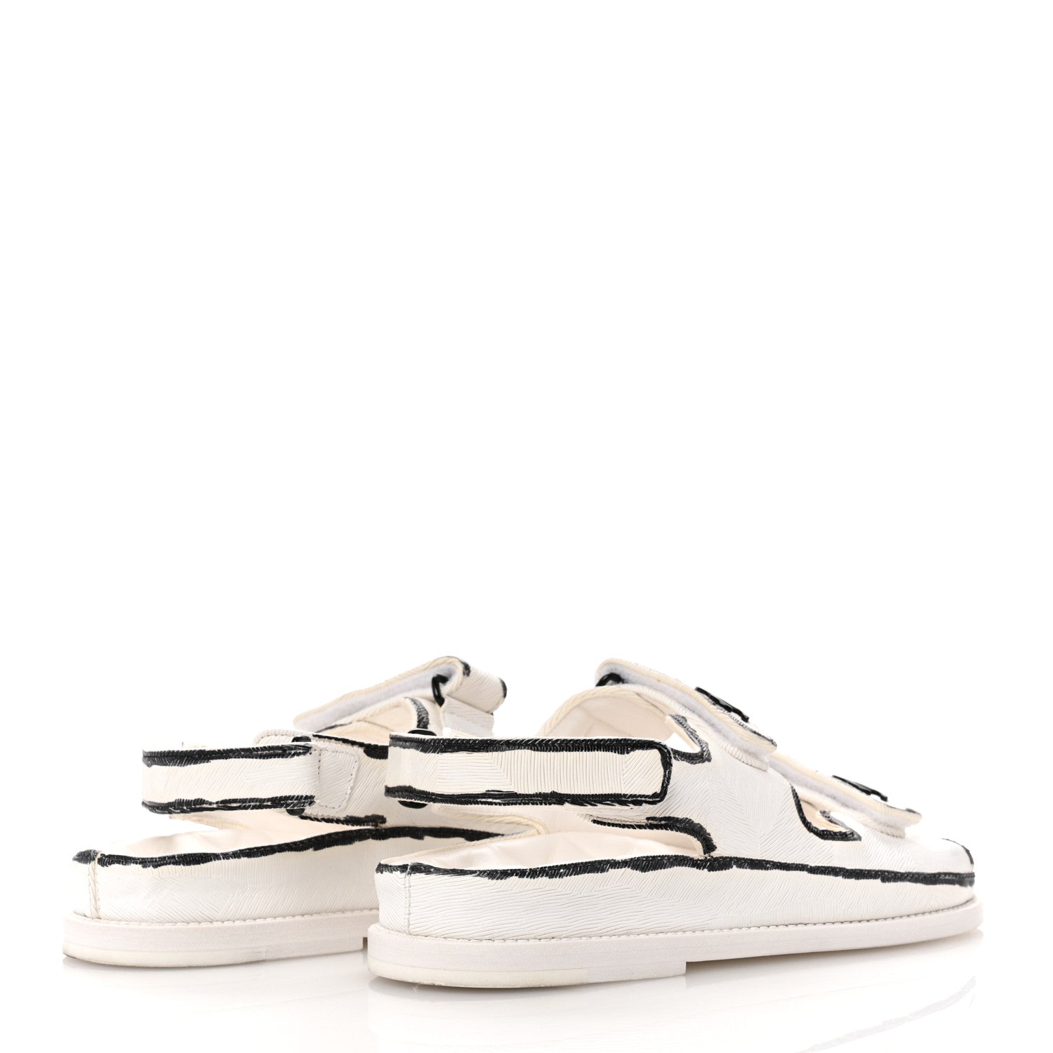 Chanel Calfskin Printed Velcro Dad Sandals 39 White Black 5 of 11