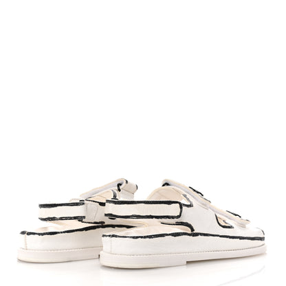 Chanel Calfskin Printed Velcro Dad Sandals 39 White Black 5 of 11