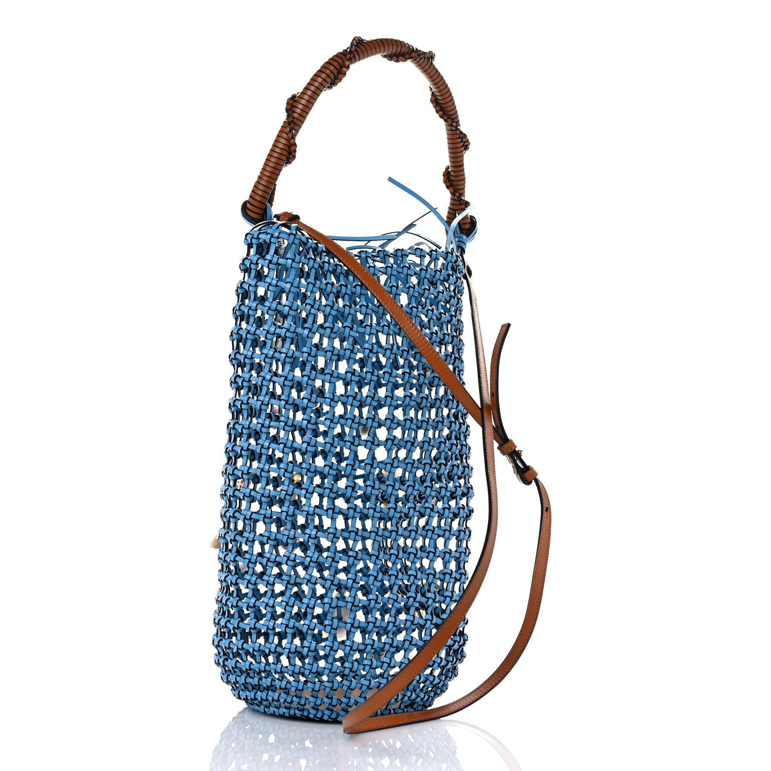 Loewe Calfskin Knotted Mesh Paula's Ibiza Seashell Bucket Bag Soft Blue 3 of 9