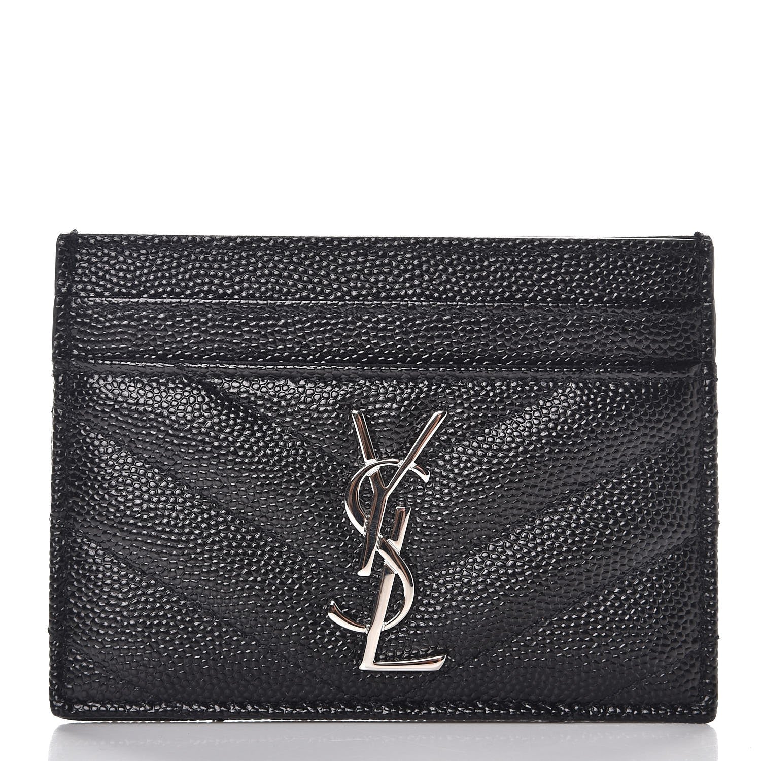 Saint Laurent Grain De Poudre Matelasse Chevron Monogram Credit Card Case Black 1 of 7