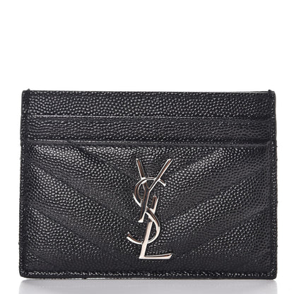 Saint Laurent Grain De Poudre Matelasse Chevron Monogram Credit Card Case Black 1 of 7