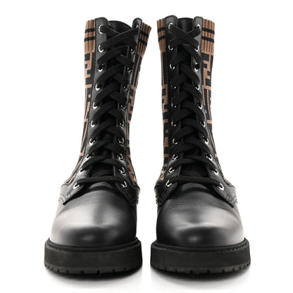 Fendi Calfskin Stretch Fabric FF Rockoko Biker Boots 36 Black Tobacco 2 of 15