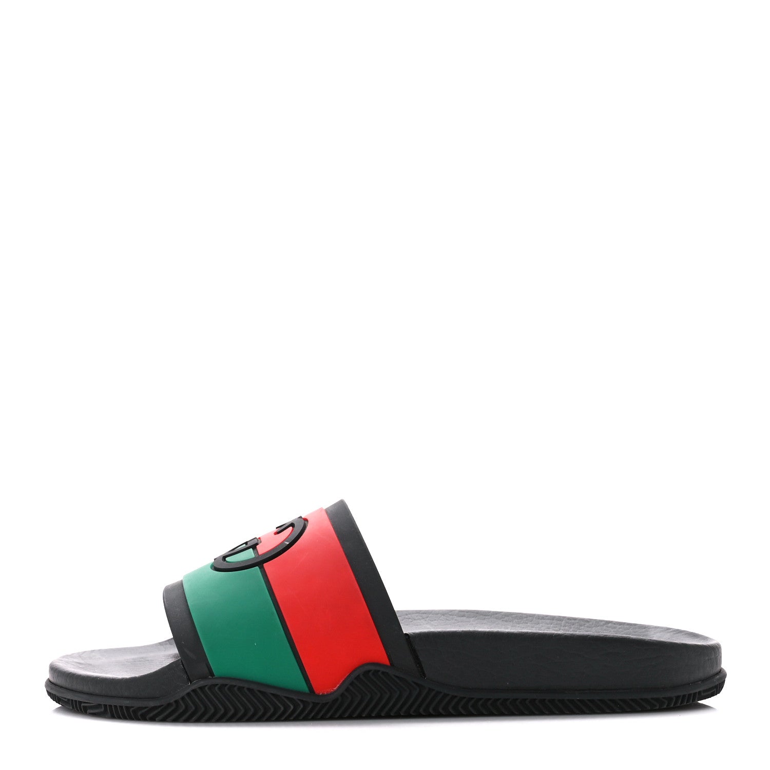 Gucci Rubber Web Womens Interlocking G Slide Sandals 39 Black Green Red 1 of 10