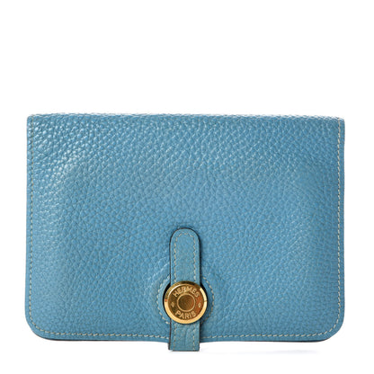 Hermes Taurillon Clemence Dogon Compact Wallet Blue Jean 1 of 12