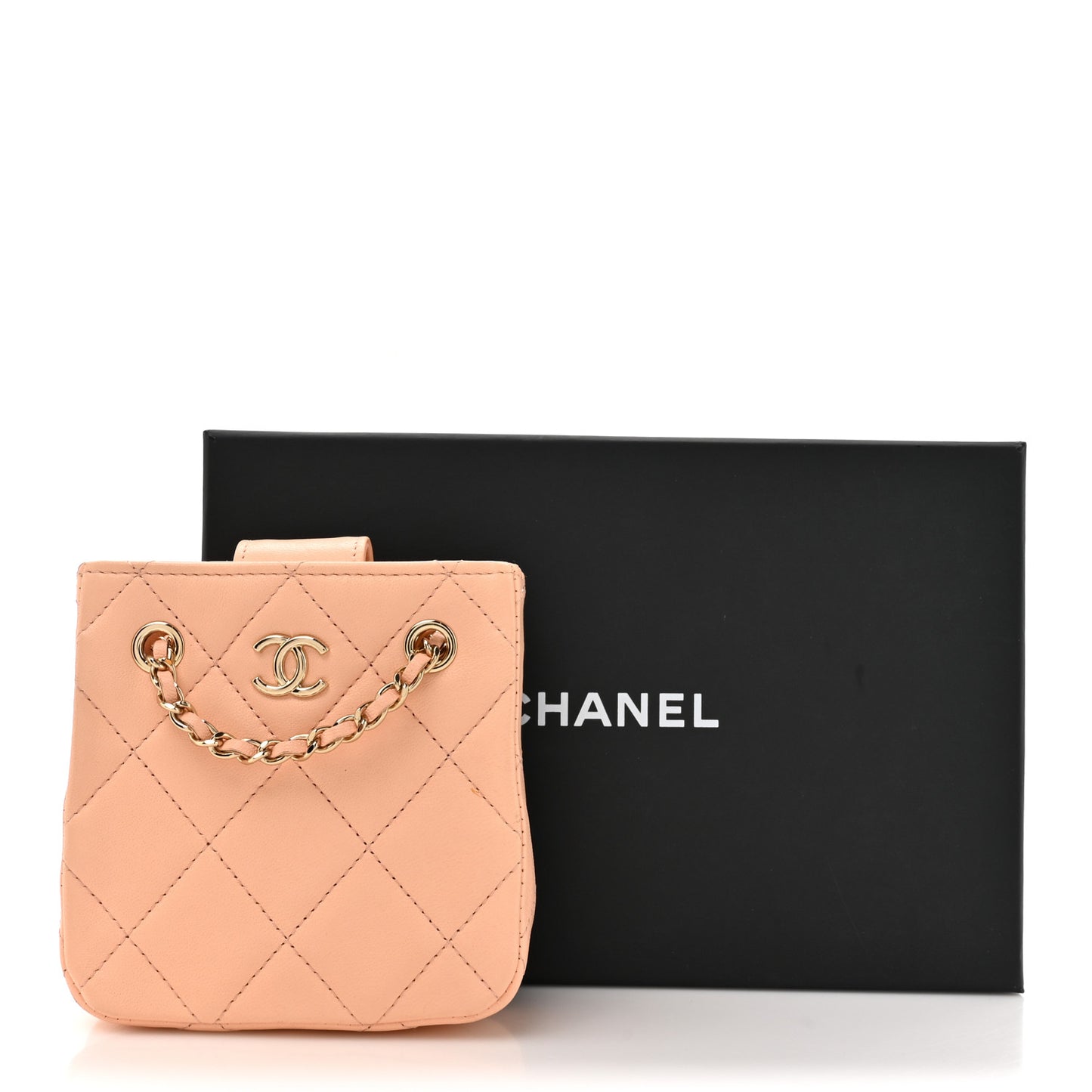 Lambskin Quilted Tiny Shopping Clutch With Chain Light Beige