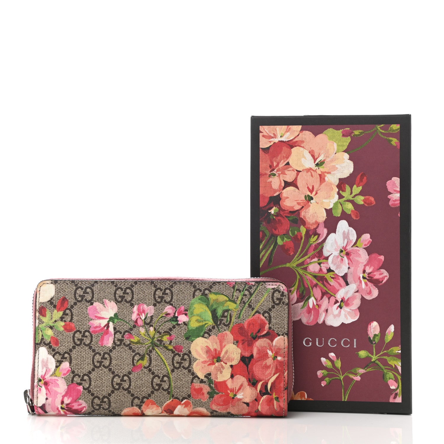 Gucci GG Supreme Monogram Blooms Zip Around Wallet Beige Multicolor Dry Rose 8 of 8