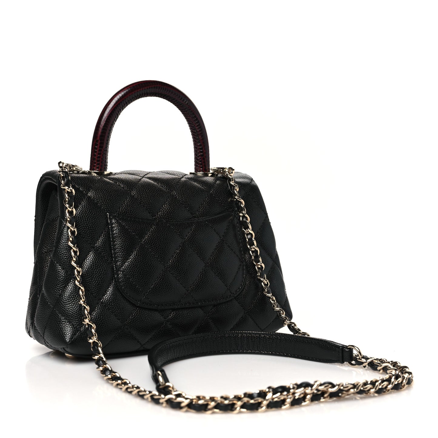 Caviar Lizard Embossed Quilted Extra Mini Coco Handle Flap Black