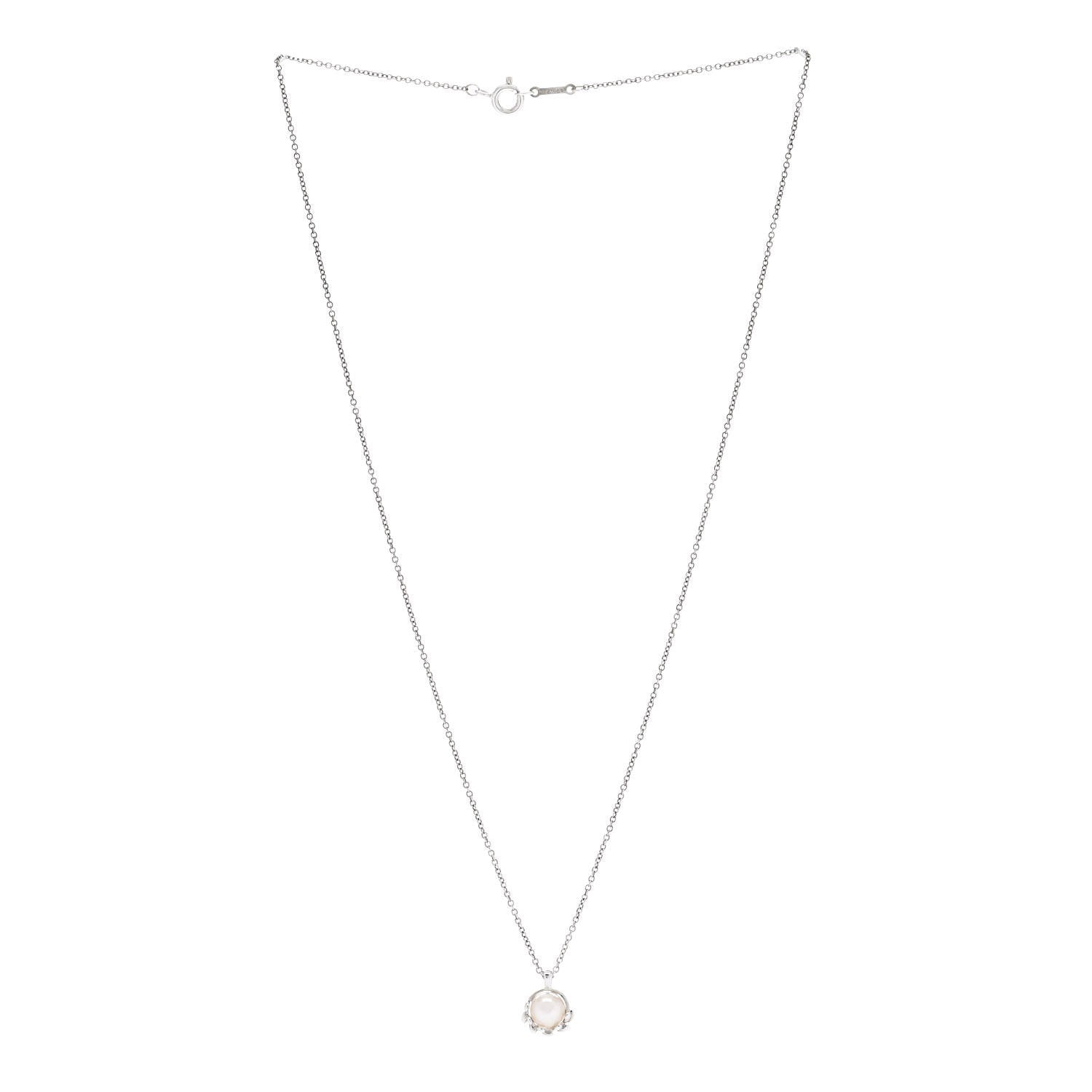 Tiffany Sterling Silver Pearl Paloma Picasso Olive Leaf Pendant Necklace 3 of 5