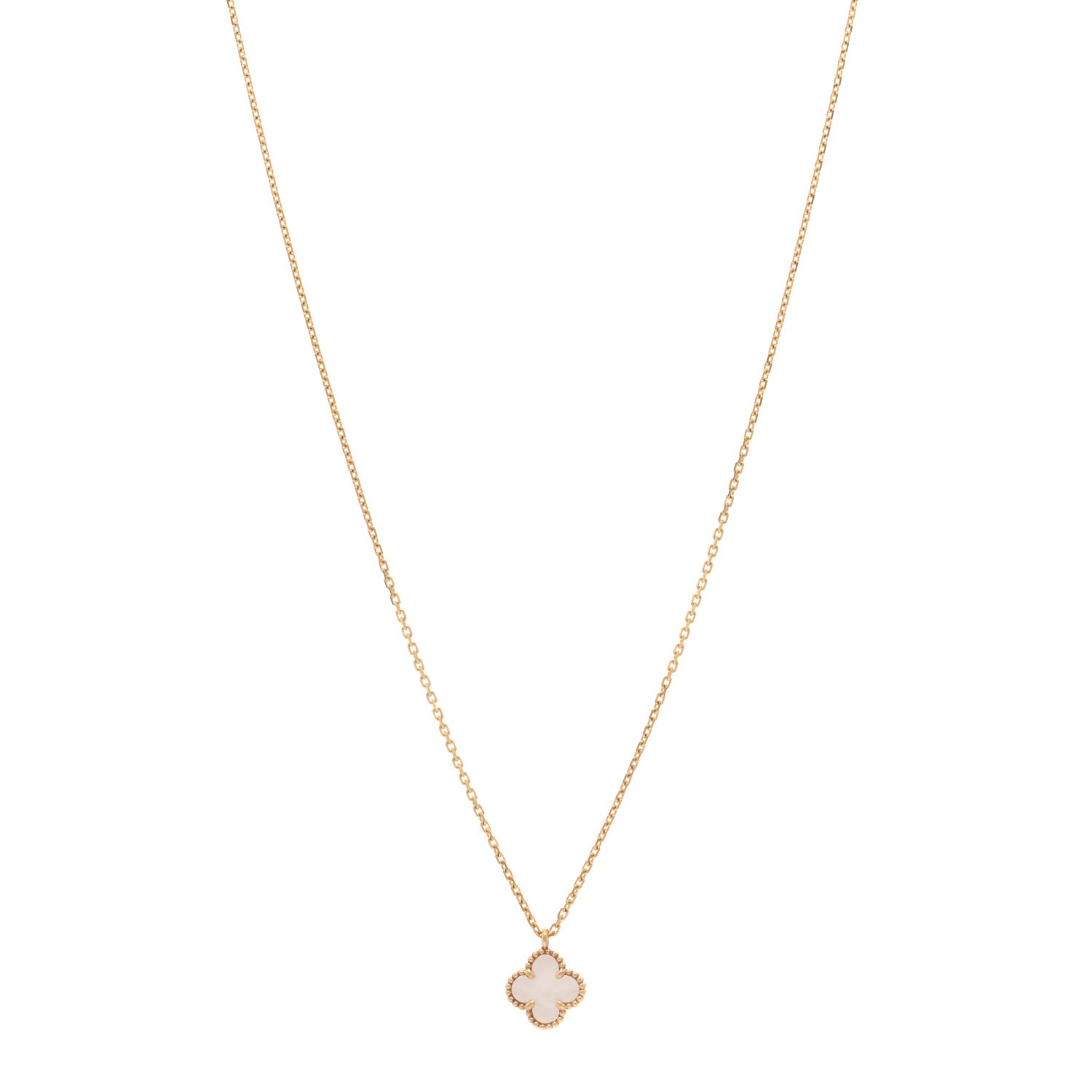 Van Cleef & Arpels 18K Yellow Gold Mother of Pearl Sweet Alhambra Pendant Necklace 1 of 6