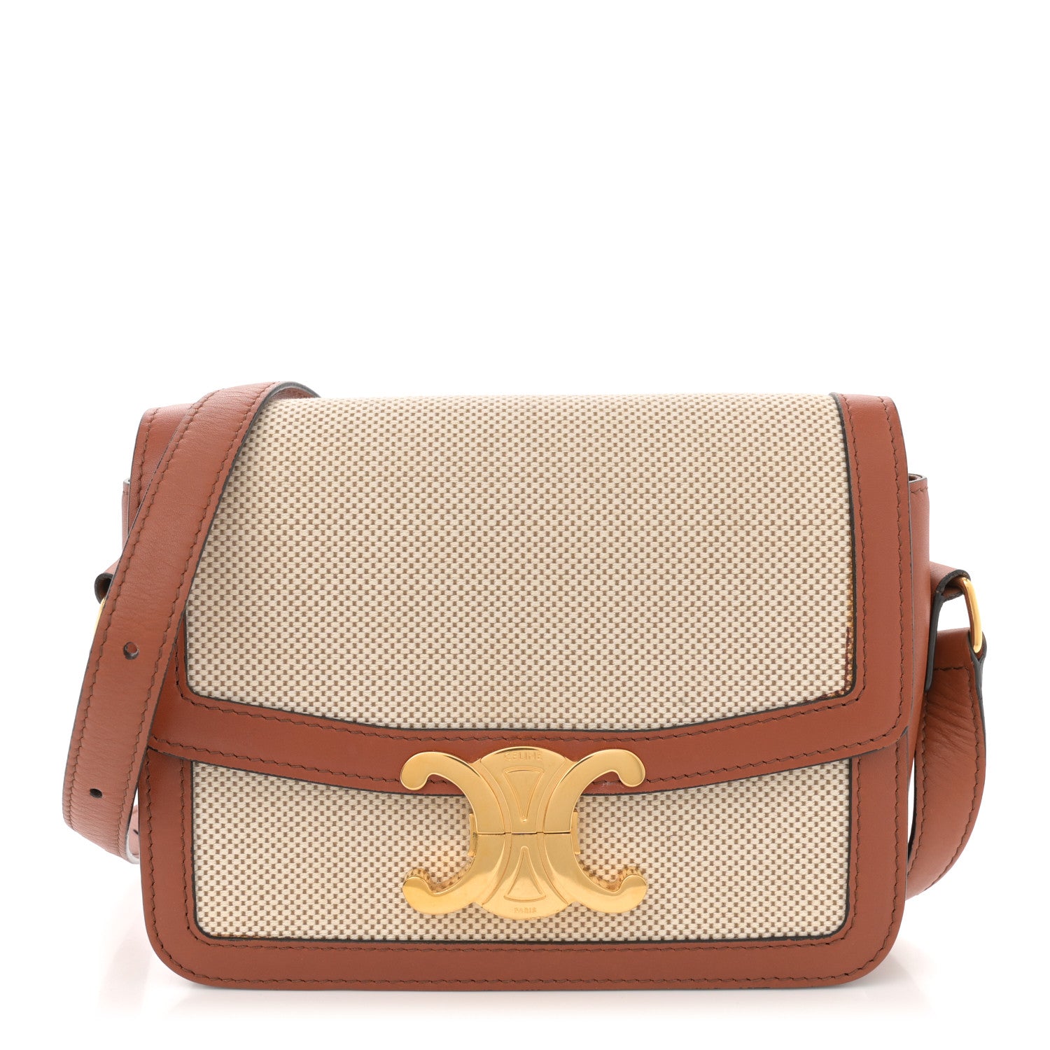 Celine Textile Natural Calfskin Teen Triomphe White Tan 1 of 12