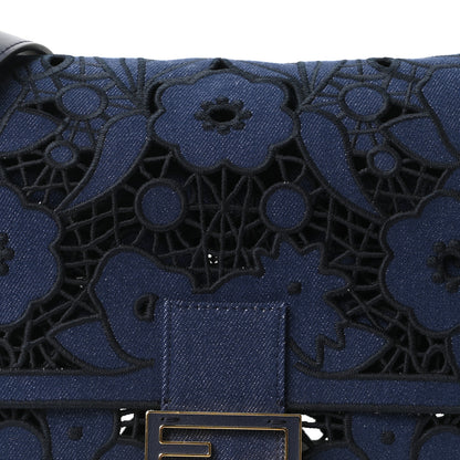 Fendi Denim Floral À Jour Medium Mamma Baguette Dark Blue 8 of 10