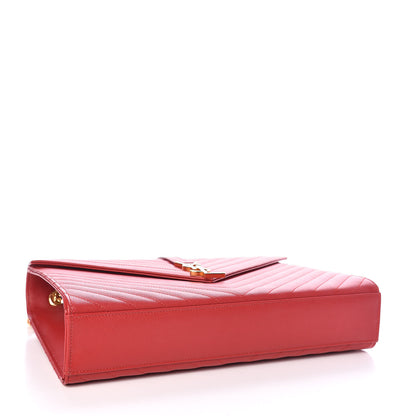 Saint Laurent Grain De Poudre Matelasse Chevron Large Monogram Satchel New Red 5 of 10