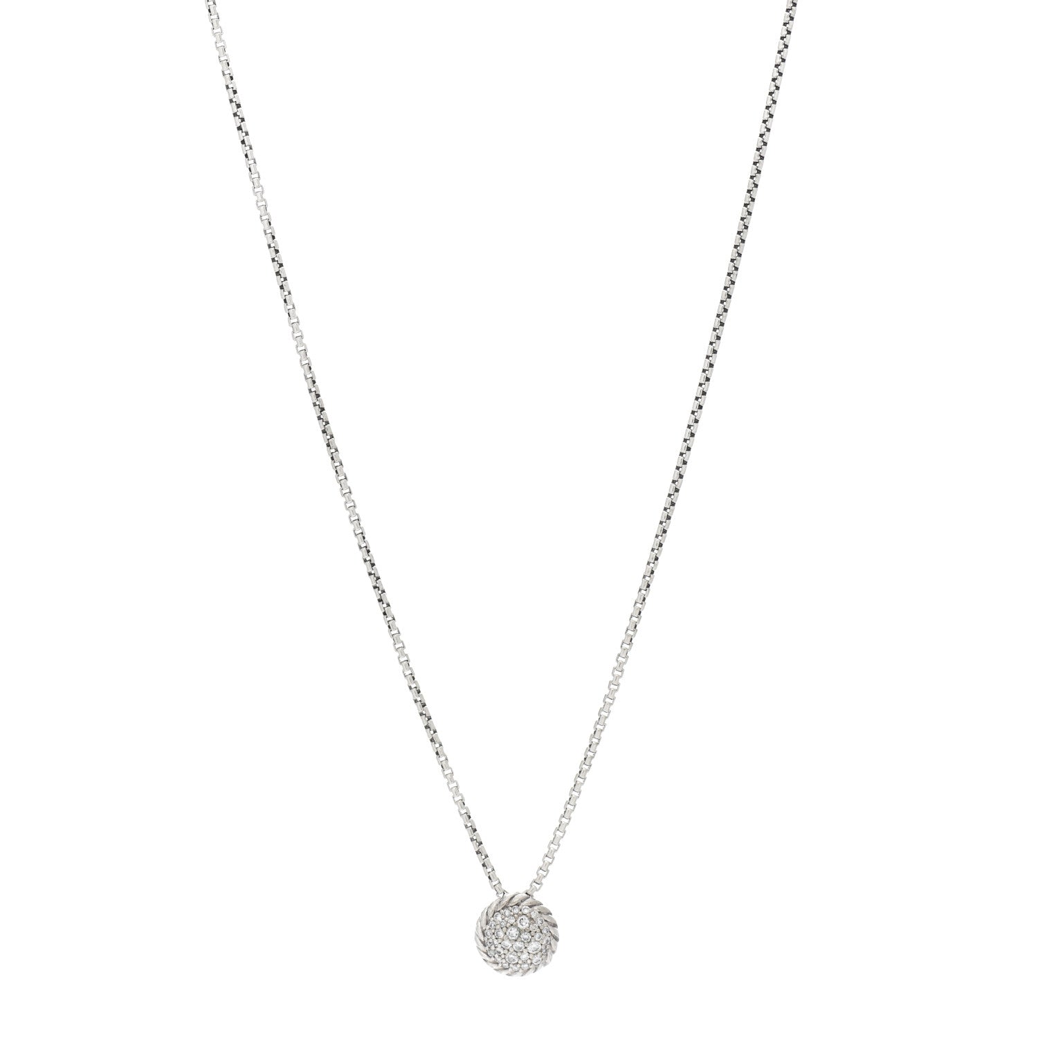 David Yurman Sterling Silver Diamond 9mm Petite Pave Pendant Necklace 1 of 4