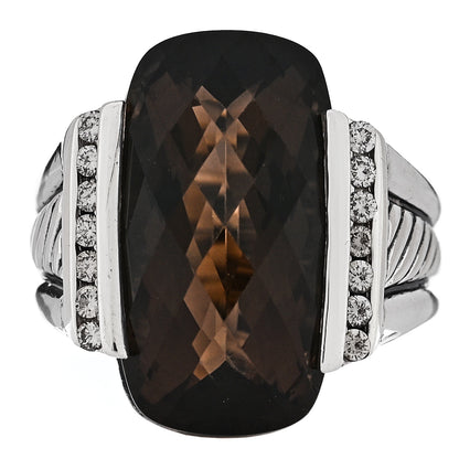 David Yurman Sterling Silver Diamond Smoky Quartz Statement Ring 54 6.75 1 of 5