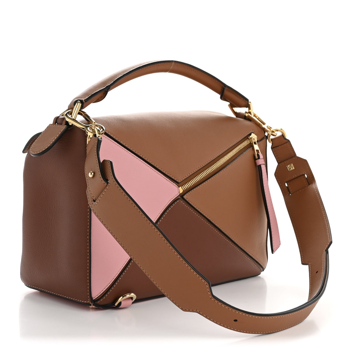 Calfskin Medium Puzzle Bag Tan Medium Pink