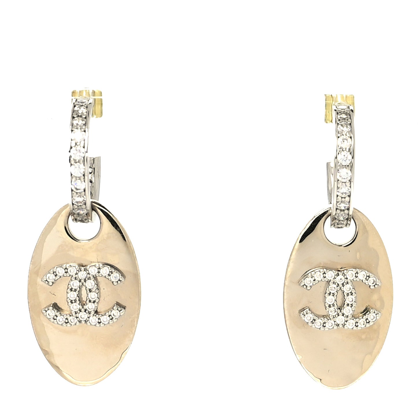 Crystal CC Tag Drop Earrings Gold