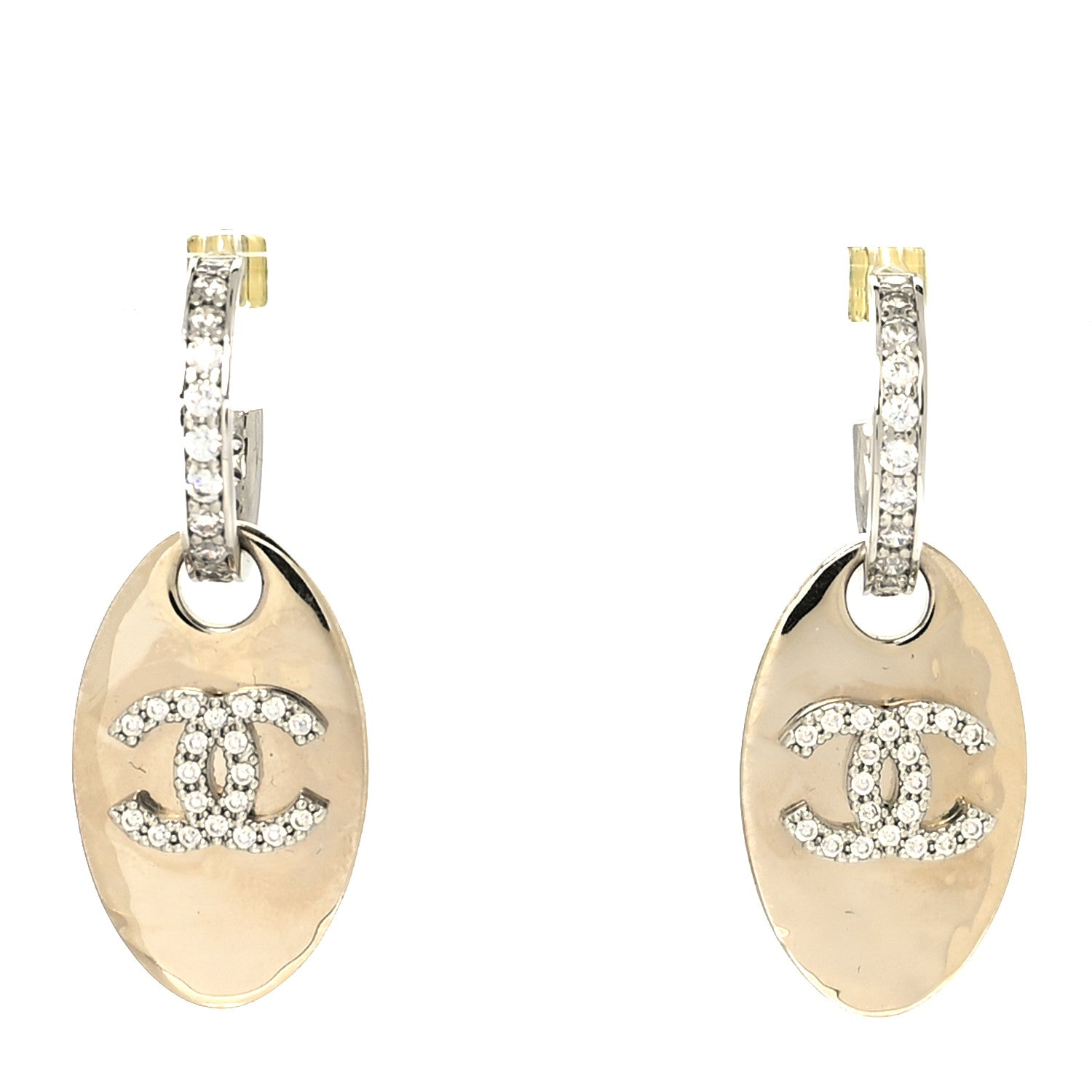 Chanel Crystal CC Tag Drop Earrings Gold 1 of 4