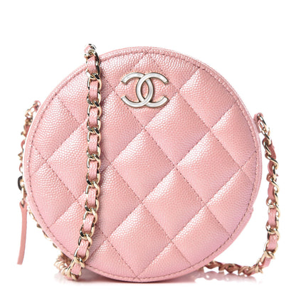 Chanel Iridescent Caviar Resin Quilted Round Clutch With Chain Pink 1 of 8
