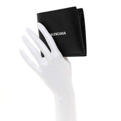 Balenciaga Calfskin Logo Cash Square Bi-Fold Wallet Black White 2 of 7