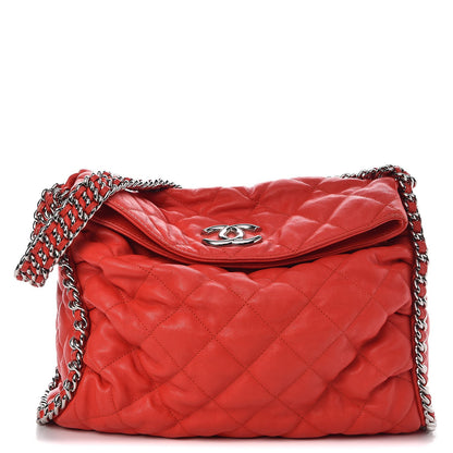 Chanel Washed Lambskin Chain Around Hobo Red 2 of 14
