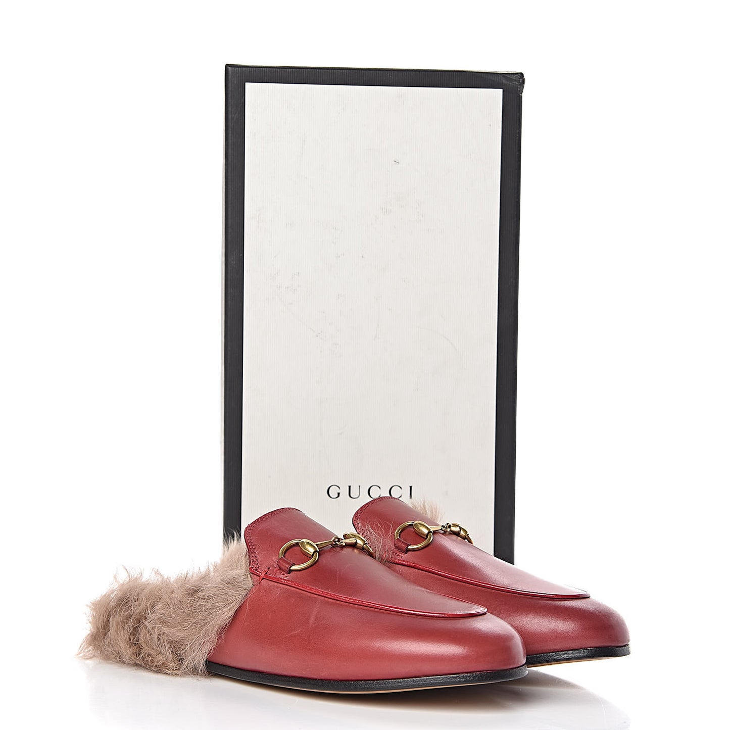 Betis Glamour Calfskin Fur Womens Princetown Slippers 35.5 Hibiscus Red Naturale